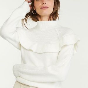 Ann Taylor Cream Ruffle Sweater